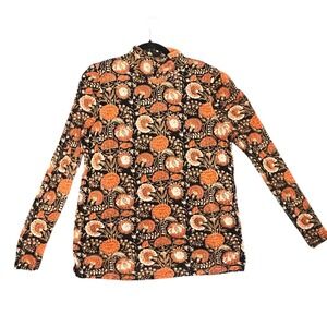 Jane + Delancy Womens XL Black Orange Floral Print Mock Neck Long Sleeve Blouse